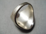 Striking Vintage Native American Navajo Old Kingman Turquoise Sterling Silver Ring Old-Nativo Arts