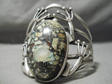 Huge Frog Turquoise Vintage Native American Navajo Sterling Silver Bracelet Old-Nativo Arts