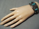 Important Signed Vintage Native American Navajo Nhmss Turquoise Sterling Silver Bracelet Old-Nativo Arts