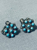 Beautiful Vintage Native American Zuni Blue Gem Turquoise Sterling Silver Earrings-Nativo Arts