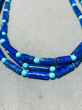 Tubule Lapis Turquoise Sterling Silver Native American Navajo Heishi Necklace-Nativo Arts