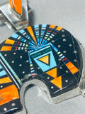 Extreme Detail Native American Navajo Turquoise Inlay Sterling Silver Necklace-Nativo Arts