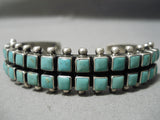 Thick Heavy Vintage Native American Navajo Squared Turquoise Sterling Silver Bracelet-Nativo Arts