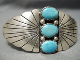 Striking Vintage Native American Navajo Carico Lake Turquoise Sterling Silver Bracelet Old-Nativo Arts