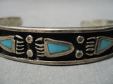 Magnificent Vintage Native American Navajo Morenci Turquoise Sterling Silver Bracelet Old-Nativo Arts