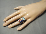 Inlay Master Vintage Navajo Turquoise Lapis Sterling Silver Native American Ring-Nativo Arts