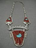 Important Tony Eriacho Coral Sterling Silver Native American Zuni Necklace Old-Nativo Arts