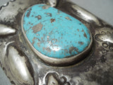 Early 1900's Vintage Native American Navajo Turquoise Sterling Silver Bracelet Bowguard Old-Nativo Arts