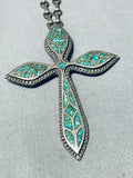 Enchanting Vintage Native American Navajo Turquoise Sterling Silver Cross Necklace-Nativo Arts