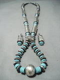 One Of The Biggest Best Native American Navajo Tubule Sterling Silver Turquoise Necklace-Nativo Arts