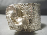Native American Cathy Whitman Huge Vintage Sterling Silver Heart Pillbox Bracelet Cuff-Nativo Arts