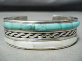 Native American Heavy Vintage Navajo Turquoise Pearl Sterling Silver Bracelet-Nativo Arts
