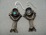 Important Vintage Native American Navajo Bisbee Turquoise Sterling Silver Earrings Old-Nativo Arts