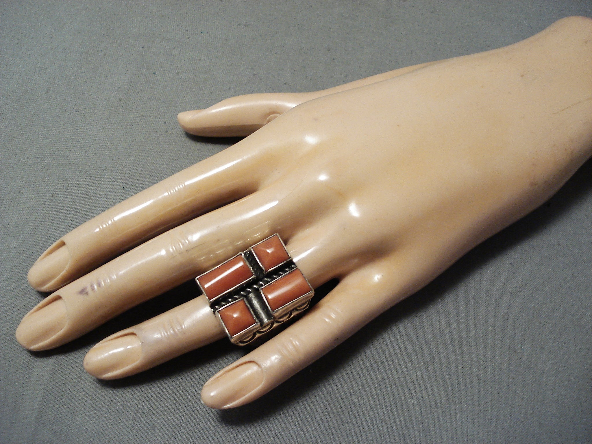 Important Vintage Native American Navajo Joe Chee Coral Sterling 
