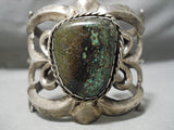 Colossal Heavy Vintage Native American Navajo Green Turquoise Sterling Silver Bracelet Old-Nativo Arts