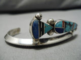 Quality Vintage Native American Navajo Yazzie Inlaid Maiden Turquoise Sterling Silver Bracelet-Nativo Arts