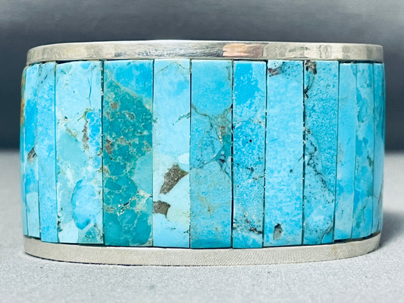One Of The Best Vintage Native American Zuni Turquoise Inlay Sterling Silver Bracelet-Nativo Arts