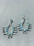 Interesting Native American Navajo Turquoise Sterling Silver Squash Earrings-Nativo Arts
