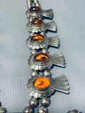 Very Rare Vintage Native American Navajo Amber Sterling Silver Squash Blossom Necklace-Nativo Arts