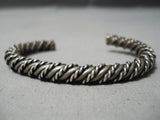 Wonderful Vintage Native American Navajo Hand Tooled Sterling Silver Woven Bracelet Old Cuff-Nativo Arts