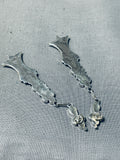 Attractive Native American Zuni Blue Gem Turquoise Sterling Silver Earrings Signed-Nativo Arts