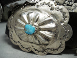 Signed Vintage Native American Navajo Sleeping Beauty Turquoise Sterling Silver Concho Belt-Nativo Arts