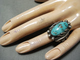 Heavy Large Vintage Native American Navajo Old Morenci Turquoise Sterling Silver Ring Old-Nativo Arts