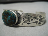 Striking Vintage Native American Navajo Pilot Mountain Turquoise Sterling Silver Bracelet-Nativo Arts