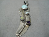 Marvelous Vintage Native American Navajo Amethyst Opal Sterling Silver Feather Pendant-Nativo Arts