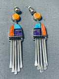 Important Cal Begay Vintage Native American Navajo Turquoise Inlay Sterling Silver Earrings-Nativo Arts