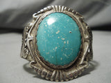 Early 1900's Vintage Native American Navajo Earth Turquoise Sterling Silver Bracelet Old-Nativo Arts