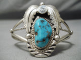 Incredible Vintage Native American Navajo Chunky Turquoise Sterling Silver Leaf Bracelet-Nativo Arts