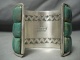 One Of Biggest Native American Green Turquoise Inlay Sterling Silver Bracelet-Nativo Arts