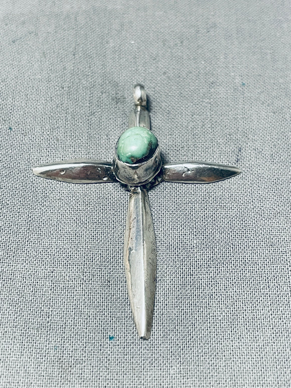 Impressive Vintage Native American Navajo Royston Turquoise Sterling Silver Cross Pendant-Nativo Arts