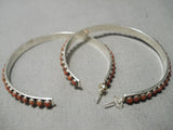 One Of The Biggest Best Native American Navajo Coral Sterling Silver Hoop Earrings-Nativo Arts