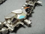 Native American Women's Vintage Navajo Inlay Turquoise Sterling Silver Squash Blossom Necklace-Nativo Arts