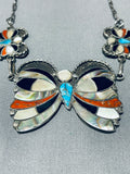 Native American Extreme Intricacy Vintage Zuni Turquoise Butterfly Sterling Silver Necklace-Nativo Arts
