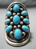 Huge Vintage Navajo Turquoise Sun Sterling Silver Native American Ring-Nativo Arts
