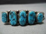 Magnificent Vintage Native American Navajo Graduating Turquoise Sterling Silver Bracelet Old-Nativo Arts