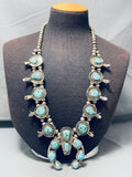 200 Grams Gasp! Vintage Native American Navajo Turquoise Sterling Silver Squash Blossom Necklace-Nativo Arts