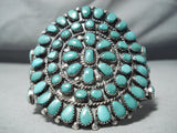One Of The Best Vintage Native American Navajo Turquoise Cluster Sterling Silver Bracelet Old-Nativo Arts