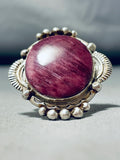 Elegant Native American Navajo Signed Purple Spiny Sterling Silver Enormous Ring-Nativo Arts