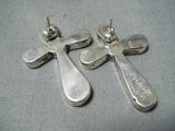 Stunning Navajo Turquoise Inlay Sterling Silver Cross Earrings Native American-Nativo Arts