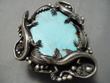One Of The Biggest Native American Navajo Lizard Sterling Silver Turquoise Bracelet- 282 Grams-Nativo Arts