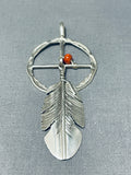 Ben Begaye (d.) Native American Navajo Coral Sterling Silver Dreamcatcher Pendant-Nativo Arts