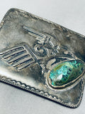 Native American Heavy Old Patina Vintage Hopi Turquoise Sterling Silver Buckle Old-Nativo Arts