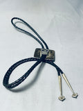 Natural Photograph Stone Vintage Native American Navajo Petrified Wood Sterling Silver Bolo Tie-Nativo Arts