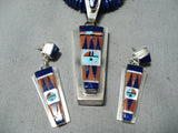 Native American Important Pat Edaaki Lapis Turquoise Sterling Silver Inlay Necklace-Nativo Arts