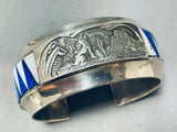 Important Thick Vintage Native American Navajo Lapis Sterling Silver Coyote Bracelet-Nativo Arts