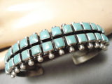 Thick Heavy Vintage Native American Navajo Squared Turquoise Sterling Silver Bracelet-Nativo Arts